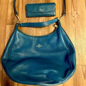 2 for 1 price! Turquoise Coach Handbag with Shoulder strap & matching wallet